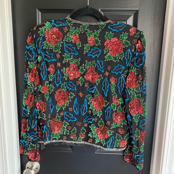 Vintage Stenay Womens Evening Jacket Sequin Top Black Blue Red 80s-Size S - Picture 6 of 6